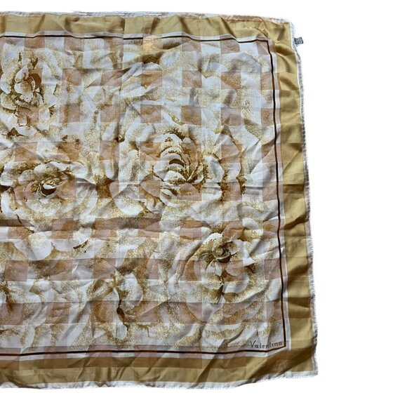 Vintage Terital Gruppo Italian Scarf Beige Brown Rose Floral Pattern - Picture 6 of 7